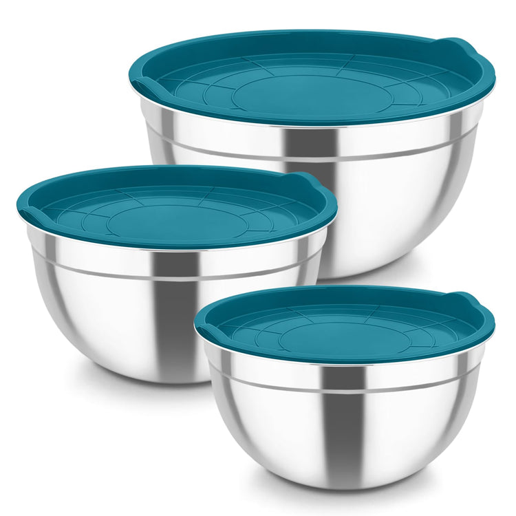 Mixing Bowls Stainless Steel Nesting Salad Bowls & Airtight Lids (3 Count)