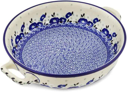 Polmedia Polish Pottery Round Baker with Handles 10-inch - Eternal Winter Pattern Handmade in Boleslawiec Poland by Ceramika Artystyczna + Certificate of Authenticity