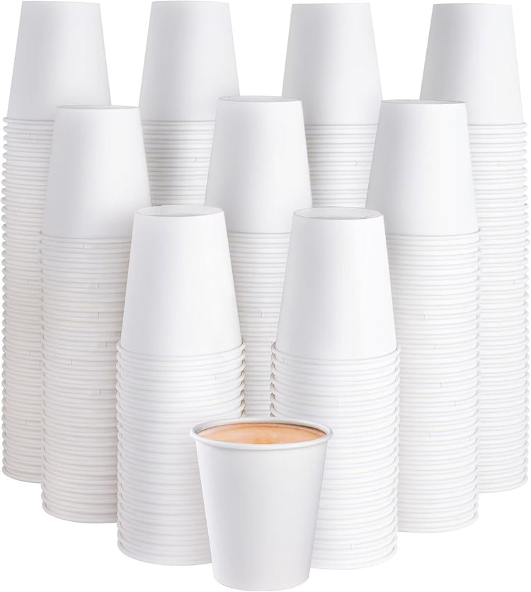 JOLLY PARTY 300 Pack 10 oz Disposable Paper Coffee Cup, Hot/Cold Beverage Drinking Cups for Water, White Paper Hot Coffee Cups