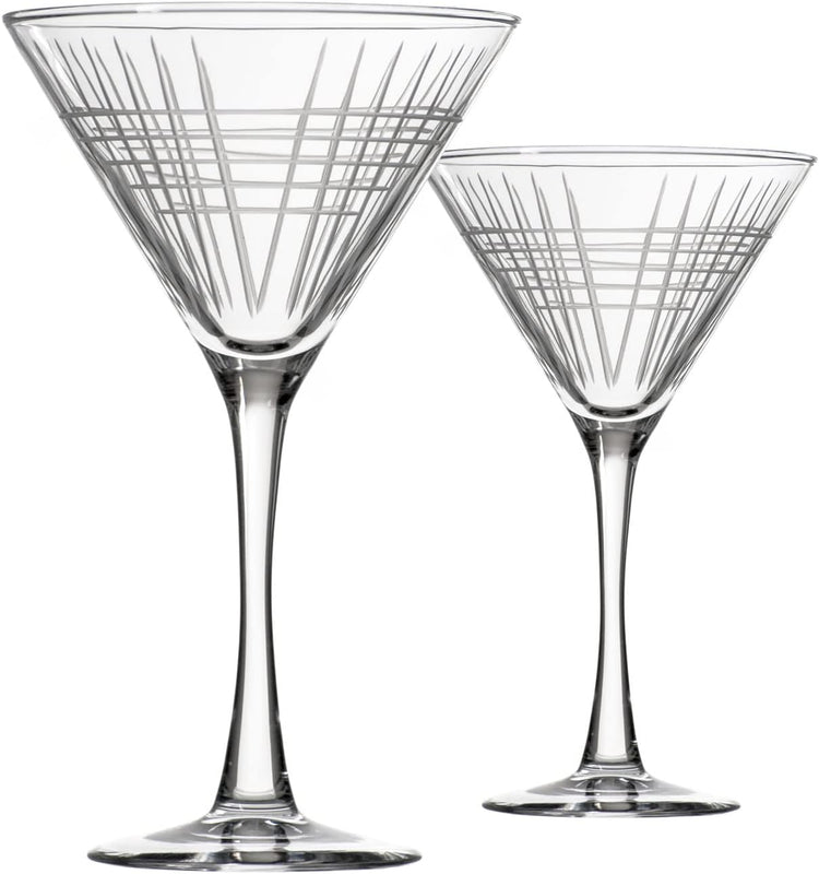 Rolf Glass Matchstick Martini Glass - Set of 2 Stemmed 10 ounce Martini Glasses - Lead-Free Glass - Diamond-Wheel Engraved Cocktail Glasses - Made in the USA