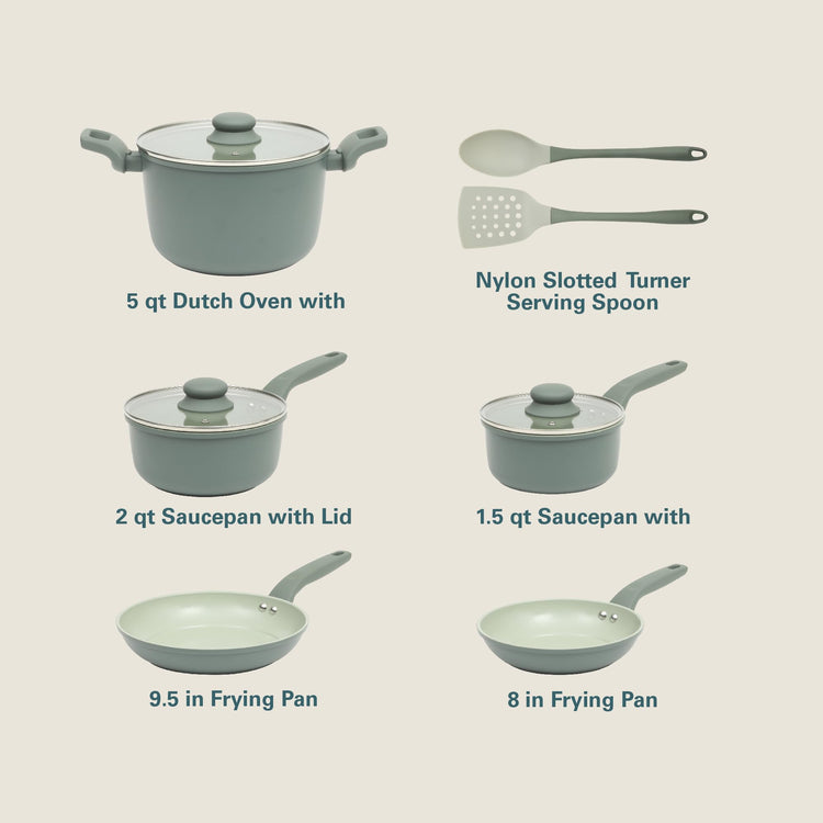 Barnsdall 10 Piece Premium PFA Free Ceramic Nonstick Pots and Pans Aluminum Induction Cookware Set W (10 Count)