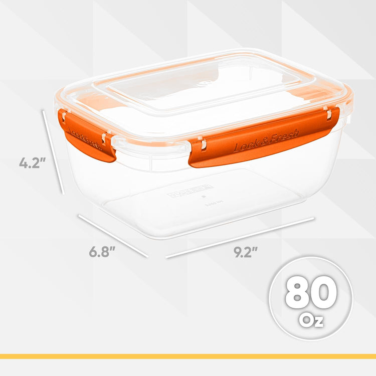 Superio Plastic Food Storage Containers with Airtight Lids, 4 Pack- 80 Oz, BPA Free, Leakproof, Stackable, Microwave, Dishwasher, Freezer Safe, Orange