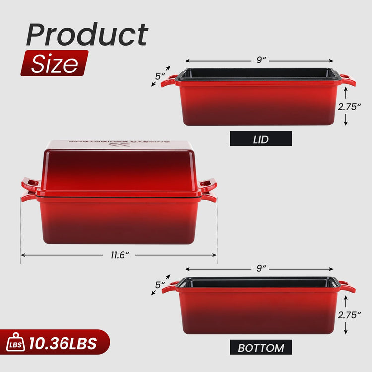9x5 Inch Enameled Cast Iron Loaf Pan with Lid