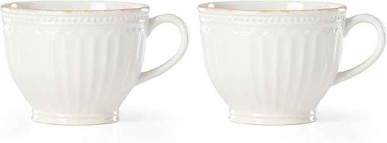 Lenox French Perle Groove 2-Piece Latte Mug Set, 2.30 LB, White