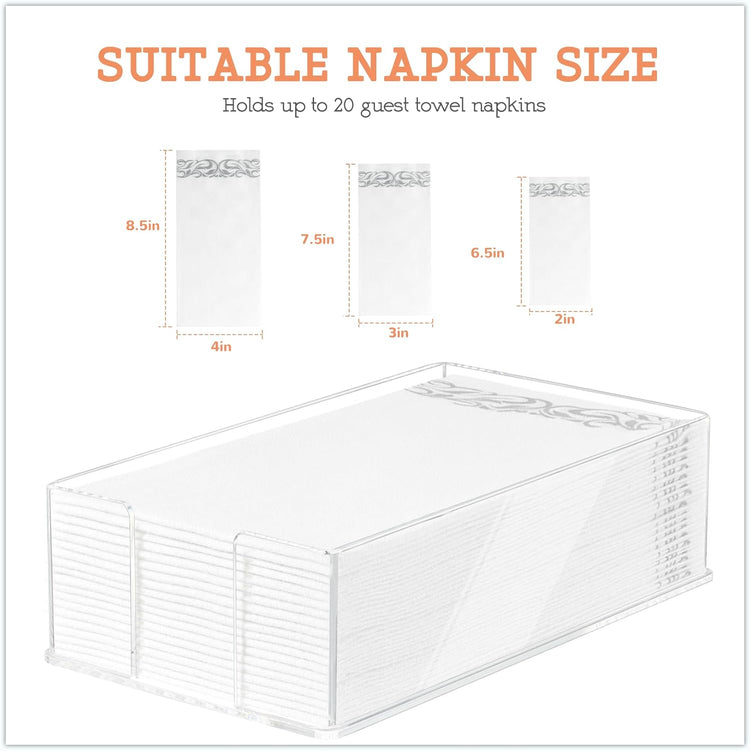 Guest Towel Napkin Holder, Acrylic Guest Towel Holder, Hand Towels Holder for Bathroom, Guest Towels Storage Tray for Kitchen, Parties, Weddings, Events (0.1in Thickness)