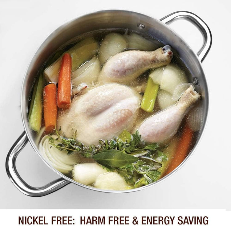 HOMICHEF Stock Pot 8 Quart with Lid Nickel Free Stainless Steel - Mirror Polished Stockpot 8 QT with Lid - HEALTHY COOKWARE Stockpots 8 Quart - Soup Pot for Induction Cooktop
