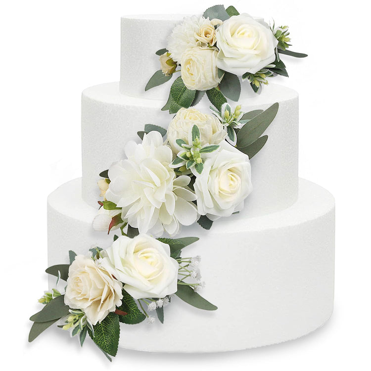 3Pcs Pre made Cake Flowers Toppers White Green Cake Decorations Wedding Cake Decorating Flowers Decor Birthday Baptism Party Cake Topper (3 Count)