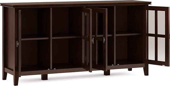 SIMPLIHOME Artisan SOLID WOOD 66 Inch Wide Contemporary Wide 4 Door Storage Cabinet in Russet Brown, For the Living Room, Entryway and Family Room