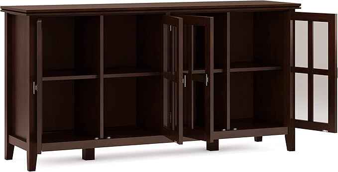 SIMPLIHOME Artisan SOLID WOOD 66 Inch Wide Contemporary Wide 4 Door Storage Cabinet in Russet Brown, For the Living Room, Entryway and Family Room