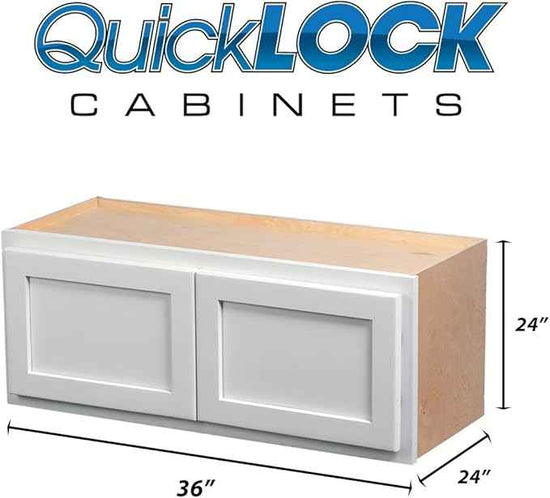 Quicklock RTA (Ready-to-Assemble) 42" Tall Wall Kitchen Cabinets - Shaker Style | 100% Hardwood | Made in America | Soft Close Hardware (Pure White, 24" D x 36" W x 24" H)