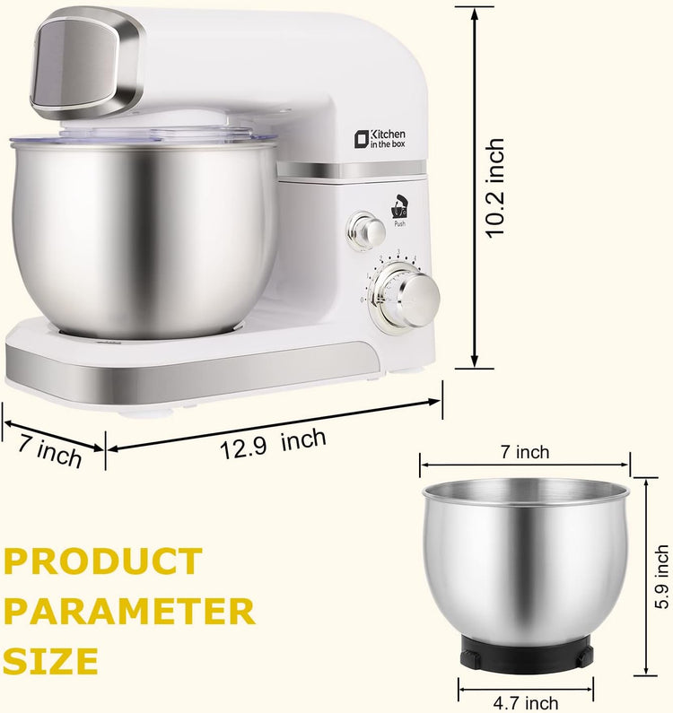 Kitchen in the box Stand Mixer,3.2Qt Mini Electric Food Mixer,6 Speeds Portable Lightweight Kitchen Mixer for Daily Use with Egg Whisk,Dough Hook,Flat Beater (White)