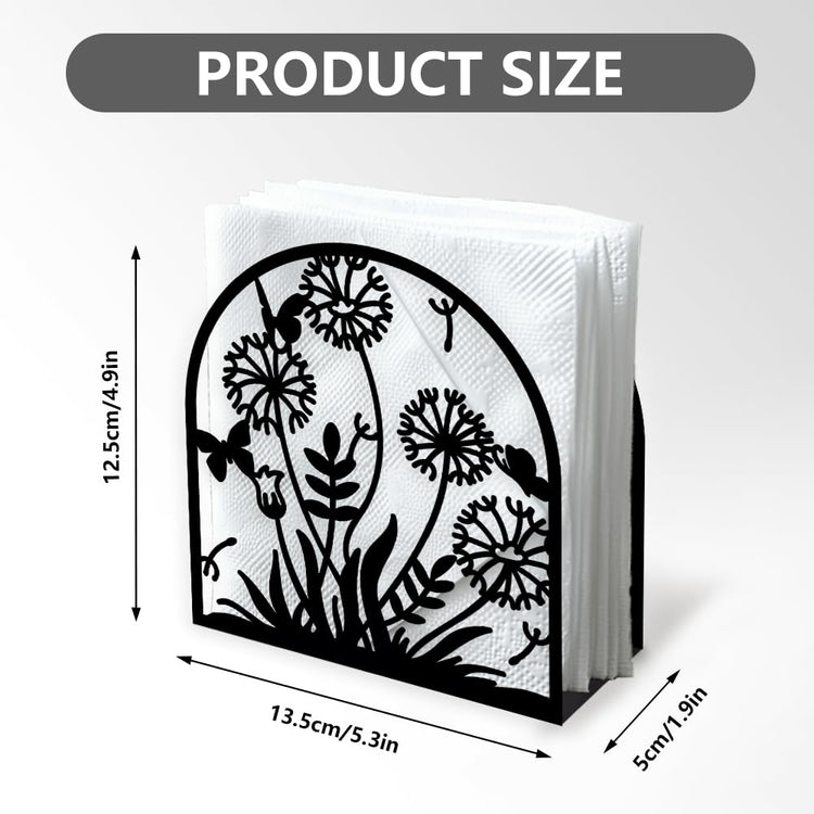 Dandelion Decorative Black Metal Napkin Holder for Table