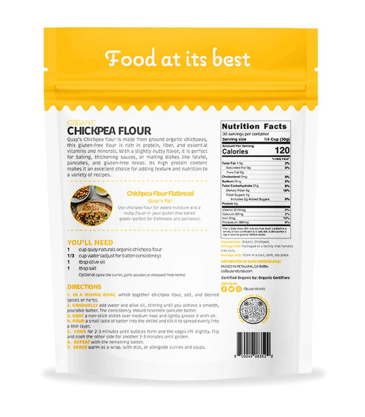 Quay Naturals Organic Chickpea Flour, Garbanzo Bean Flour, 1.5 lb, Non-GMO, Gluten-Free, Vegan. Ideal for Baking, Frying, Flatbreads & Grain-Free Cooking. - Nestoria