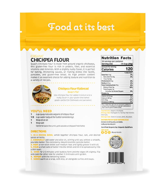 Quay Naturals Organic Chickpea Flour, Garbanzo Bean Flour, 1.5 lb, Non-GMO, Gluten-Free, Vegan. Ideal for Baking, Frying, Flatbreads & Grain-Free Cooking. - Nestoria