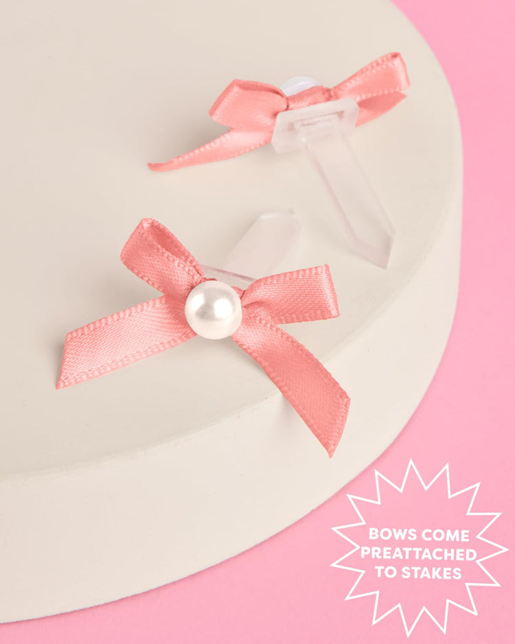 Mini Pink Bow + Pearl Cake Toppers