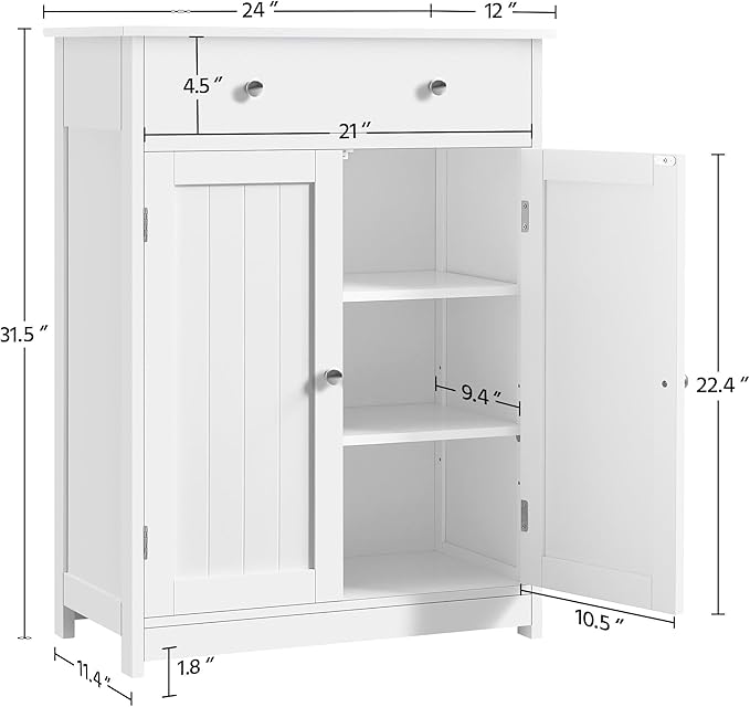 Yaheetech Bathroom Storage Cabinet with 1 Drawer and 2 Doors, Bathroom Floor Cabinet with Adjustable Shelf, Wooden Storage Units for Living Room, Entryway, Small Space,White