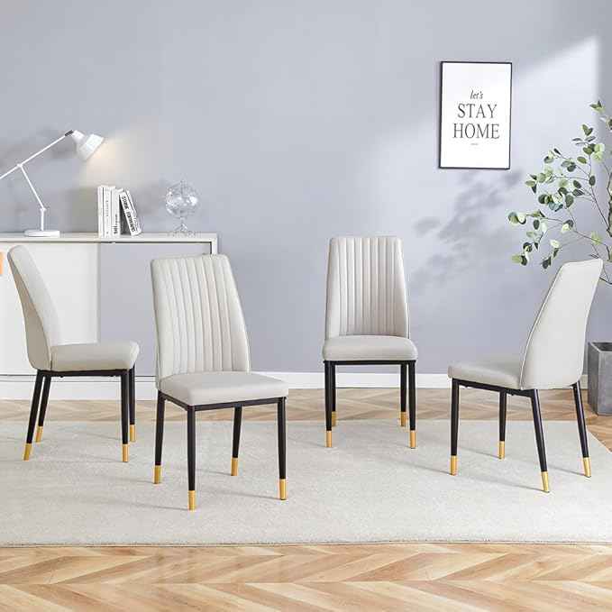 Modern Dining Chairs Set of 4 Gray Kitchen Chairs Set PU Leather Chair with Metal Legs Armless Upholstered Chair for Dinner Room, Office, Waiting Room(Set of 4, Gray)