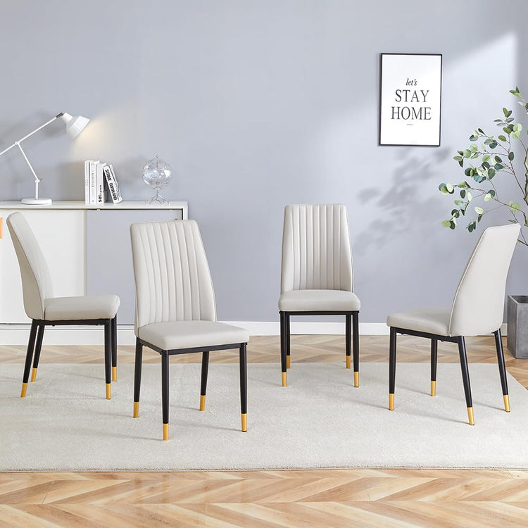 Modern Dining Chairs Set of 6 Gray Kitchen Chairs Set PU Leather Chair with Metal Legs Armless Upholstered Chair for Dinner Room