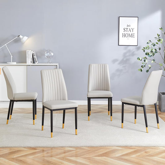 Modern Dining Chairs Set of 4 Gray Kitchen Chairs Set PU Leather Chair with Metal Legs Armless Upholstered Chair for Dinner Room