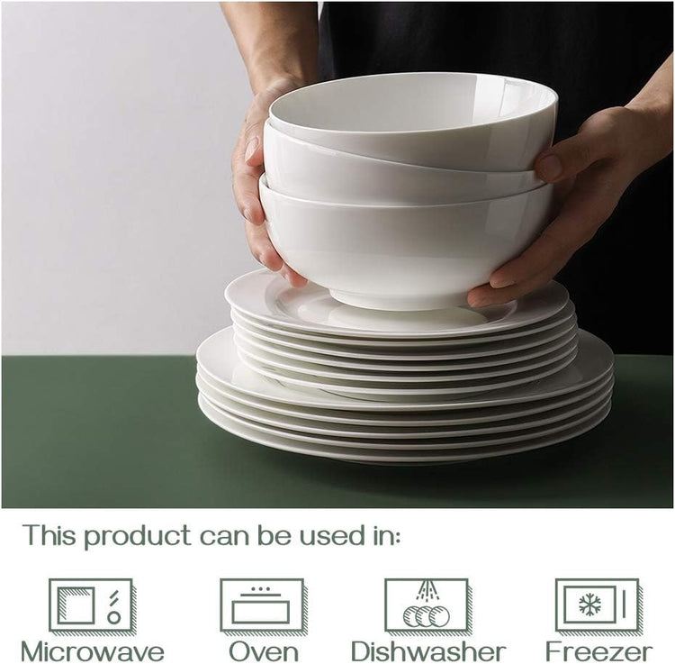 DOWAN Soup Bowls, Ramen Bowl for Noodle, 39 Ounce large Cereal Bowls for Kitchen, 7 Inches Centerpiece Bowls, Microwave and Dishwasher Safe, White