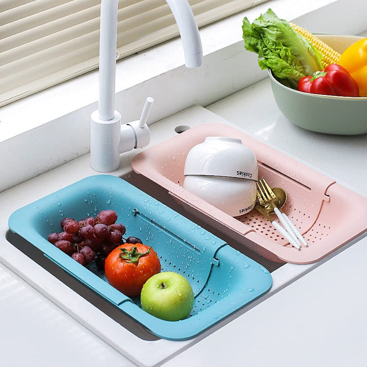 Collapsible Sink Colanders and Strainers Basket Over the Sink Colander Collapsible Colander Extendable Plastic Fruit Vegetable Strainer Drainer Basket for Kitchen