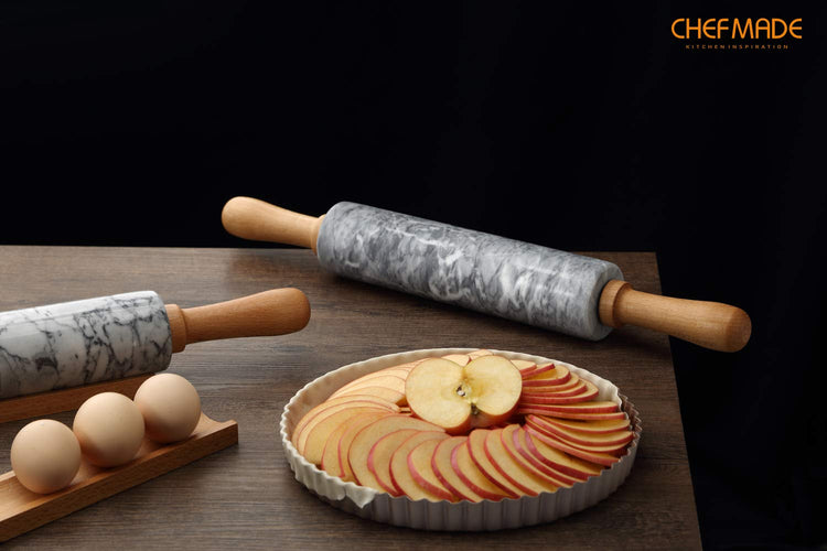 18 Inch Marble Rolling Pin with Wooden Handles and Cradle