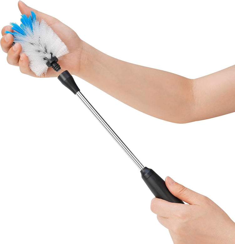 Stainless Steel Bottle Brush with Replaceable Head, 2 Pack Long Handle Scrubbing Brush for Water Bottles, Glasswares, Mugs, Flasks, Tumblers, Vases, and Kitchen Sink, 13 in