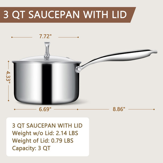 3 Ply Stainless Steel Saucepan with Lid