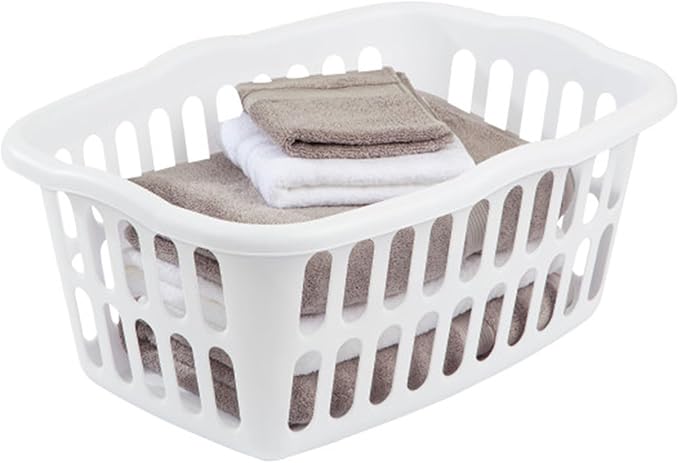 Sterilite 24-Pack Rectangular Laundry Basket, Plastic Clothes Hamper, 1.5 Bushel, White - Dirty Clothing Storage Organizer with Handles for Bedroom, Bathroom, and Closet