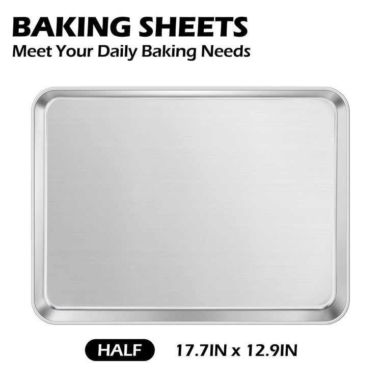 Non Toxic 17x13IN Half Stainless Steel Baking Sheets Pan (2 Count)