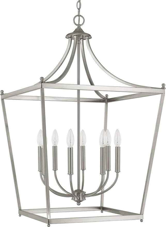 Capital Lighting 9553BN Stanton Geometric Metal Open Frame Lantern Foyer Pendant, 8-Light 480 Total Watts, 35" H x 22" W, Brushed Nickel