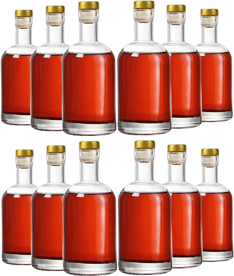 Clear Glass Bottles 6 oz - 200ml [Pack of 12] for Wine Beverages Drinks Oil Vinegar Kombucha Beer Water Soda with Cork Stopper Airtight Lid