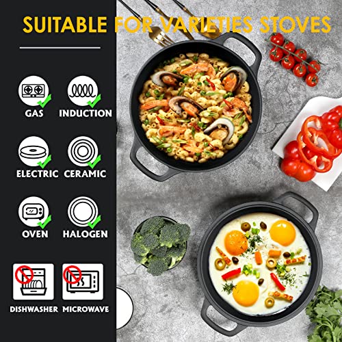 2-in-1 Pre-Seasoned Cast Iron Dutch Oven Pot with Skillet Lid Cooking Pan, Cast Iron Skillet Cookware Pan Set with Dual Handles, Indoor Outdoor for Bread/Frying/Baking/Camping/BBQ, 5 Qt (5QT)