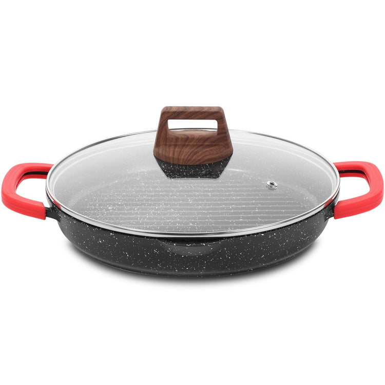 Nonstick Grill Pan with Lid & Tongs for Stove Tops