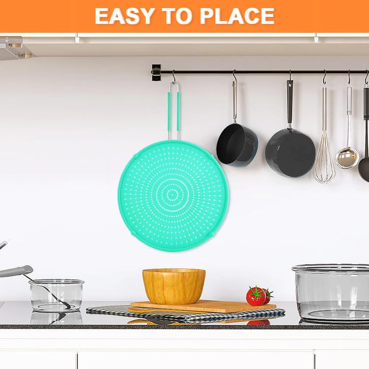Splatter Screen for Frying Pan, Grease Splatter Guard, Heat-Resistant Splatter Guards for Frying, Silicone Splatter Guard for Everyday Cooking, Dishwasher Safe, Green （16in×12in×0.5in)