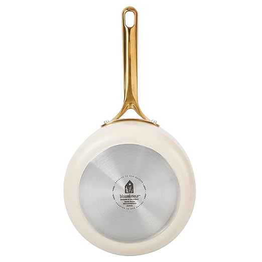 Bloomhouse - Two Time Oprah's Favorite Things Winner - 8 Inch Heavy Duty Aluminum Premium PFA Free Ceramic Nonstick Saute/Deep Frying Pan Skillet - Almond Cream w/Gold Handle