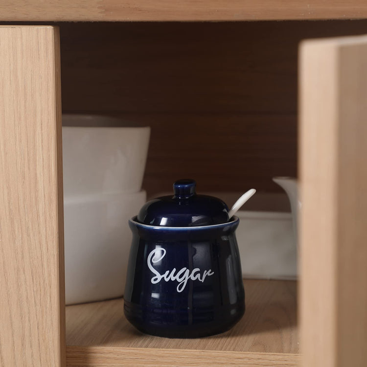 Farmhouse Porcelain Sugar Bowl with Lid and Spoon 12oz