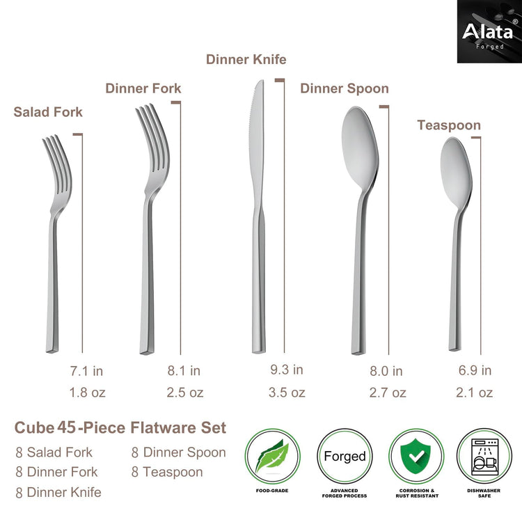 Cube 45 Piece Forged Stainless Steel Flatware Set Cutlery Set (8 Count)