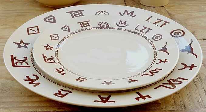 Black Forest Decor Cattle Branded Dinnerware Set - Rustic 16-Piece Stoneware for Ranch & Western Dining