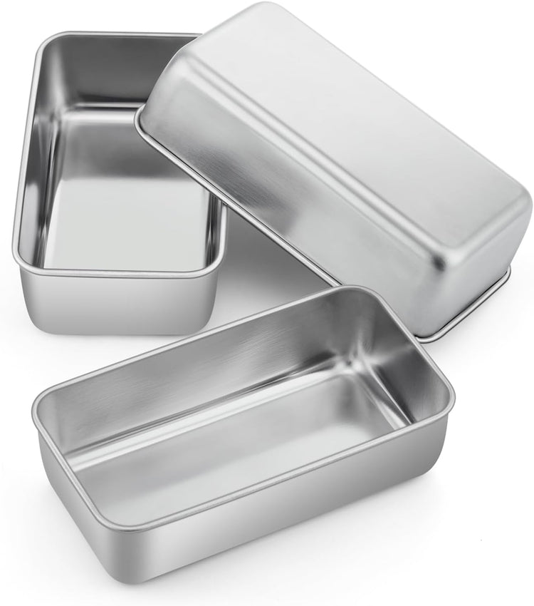 P&P CHEF Loaf Pan Set, 9 x 5 Inch Bread Pans, Stainless Steel Loaf Toast Baking Pans For Bread Meatloaf Lasagna Cake, Healthy & Non Toxic, Oven & Dishwasher Safe,(Silver, 3Pcs)