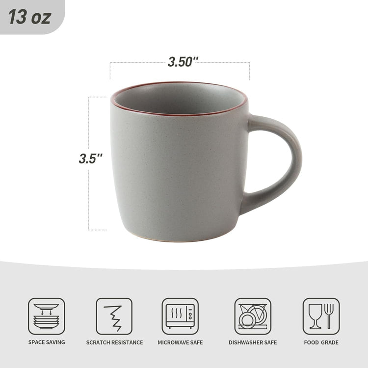 famiware Mercury Coffee Mugs 13 oz, Coffee Mugs Set of 6 with Handle, Cups for Latte, Hot Tea, Cappuccino, Mocha, Cocoa, Dark Grey
