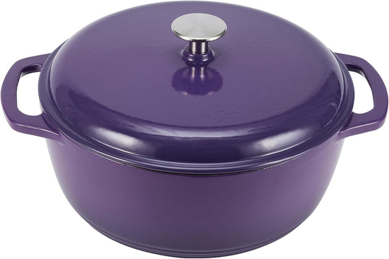Amazon Basics Cast Iron Dutch Oven Pot with Lid, Enameled, Round, Dual Handles, Heavy-Duty, Medium, 6-Quart, Purple - Nestoria
