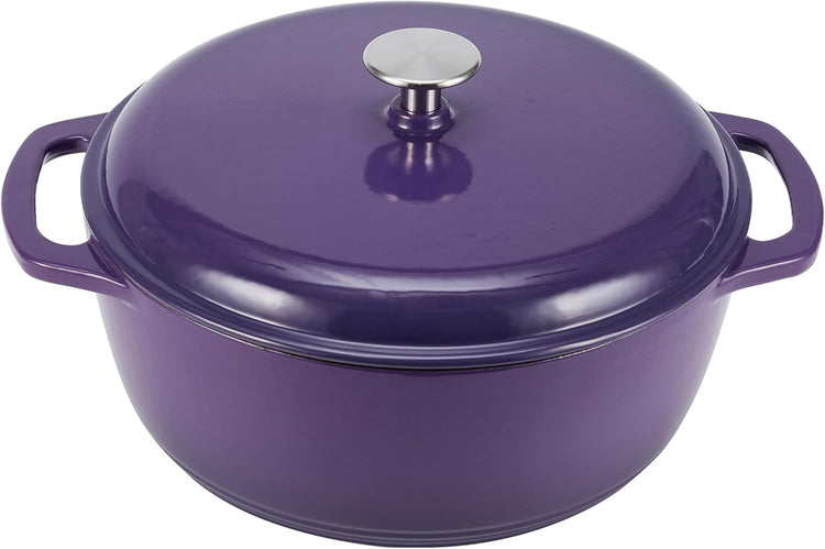 Amazon Basics Cast Iron Dutch Oven Pot with Lid, Enameled, Round, Dual Handles, Heavy-Duty, Medium, 6-Quart, Purple - Nestoria
