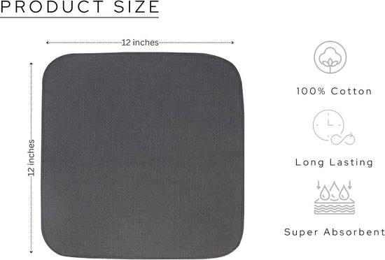 PurpleEssences Dish Cloths and Dish Rags - 8 Pack Waffle Weave Solid Kitchen Dish Wash Cloths, 100% Cotton, 12 x 12 Inches, Ultra Soft Absorbent Quick Drying - Spring Summer - Dark Grey - Nestoria