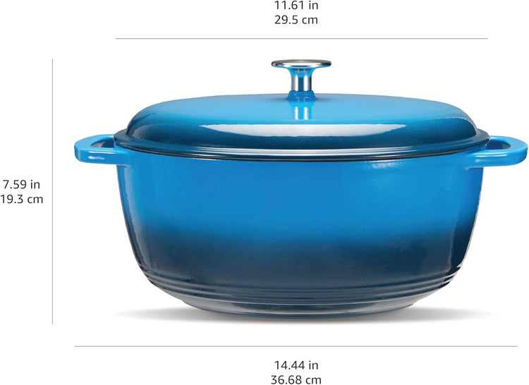 Amazon Basics Cast Iron Dutch Oven Pot with Lid, Enameled, Round, Dual Handles, Heavy-Duty, Large, 7.3-quart, Blue - Nestoria