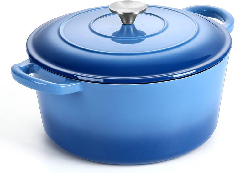 P&P CHEF 6QT Enameled Dutch Oven, Cast Iron Dutch Oven Pot with Lid for Bread Baking, Enameled Casserole Pot for Roasting Braising Stewing Frying Simmering, Various Stoves & Easy Clean, Blue - Nestoria