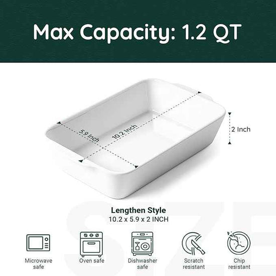 HOMBENE 1.2 QT White Casserole Dish, Lasagna Pan for Oven, Bakeware for Baking, Small Ceramic Baking Dish, Kitchen Decor, Microwave Oven Safe, Dinner Party (5.9" x 10.2")