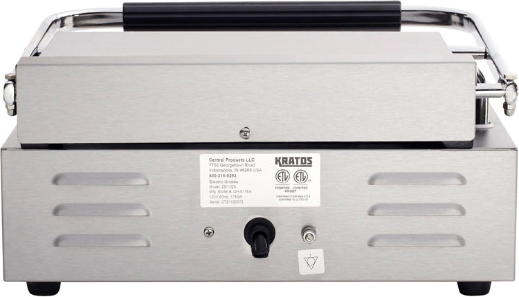 Kratos Commercial Electric Panini Sandwich Grill with Grooved Plates, 14" x 9" Cooking Surface, Commercial Countertop Panini Press, 120V, 1750W (29Y-020)