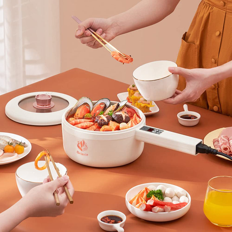 Electric Hot Pot Cooker Steamer 1.8L Multifunctional Nonstick Pan Dormitory Office Portable Ramen Cooker Steamer Boil Dry Protection Suitable For Noodles Steak Cooker Eggs StirFrying