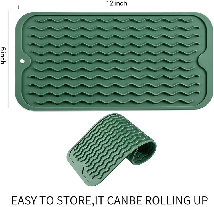 Silicone Dish Drying Mat for Multiple Usage,Easy clean,Eco-friendly,Heat-resistant Silicone Mat for Kitchen Counter or Sink,Refrigerator or Drawer Liner Green S 12 inches x 6 inches